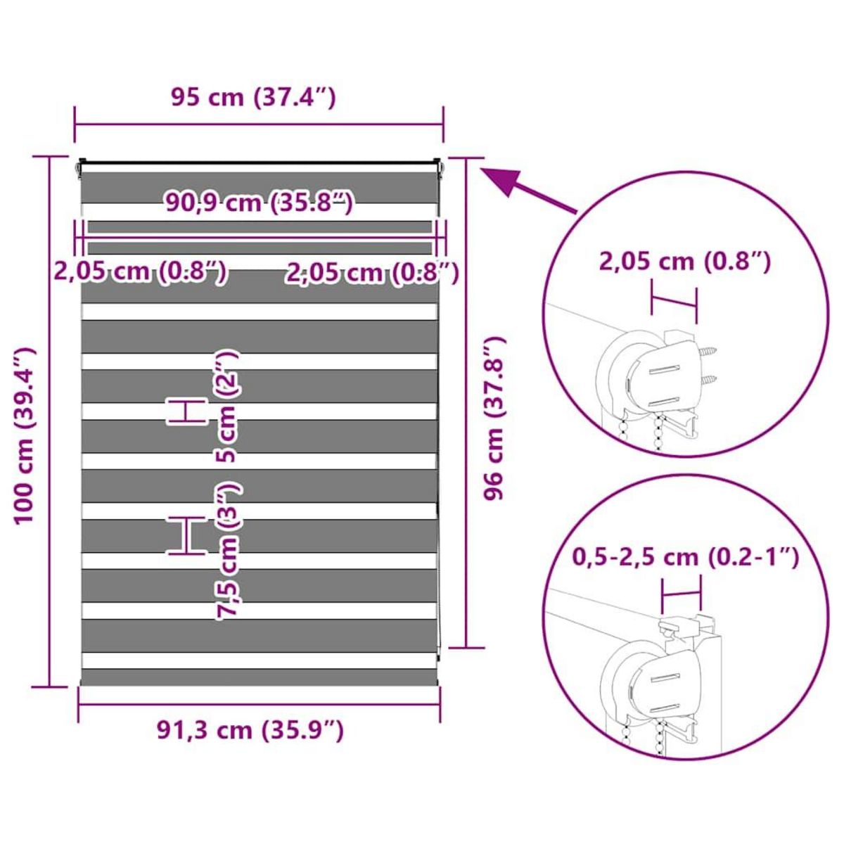 VIDAXL Store zebre gris clair largeur du tissu 90,9 cm polyester