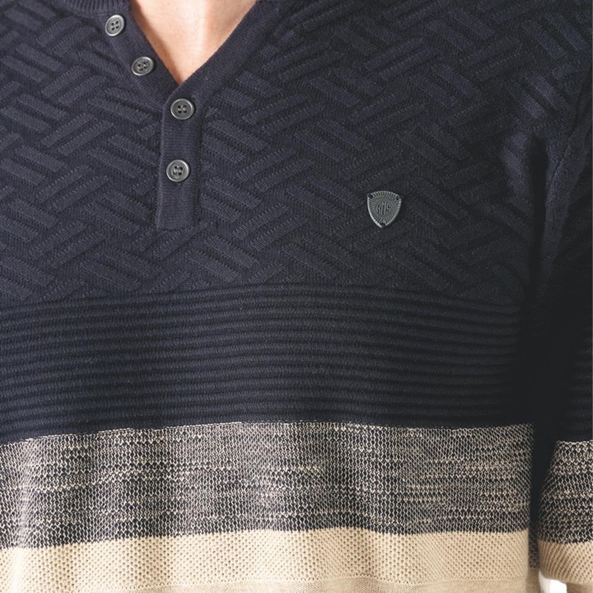 Voir la diapositive 2 : RMS 26 Pull Beige/Marine Homme RMS26 61008