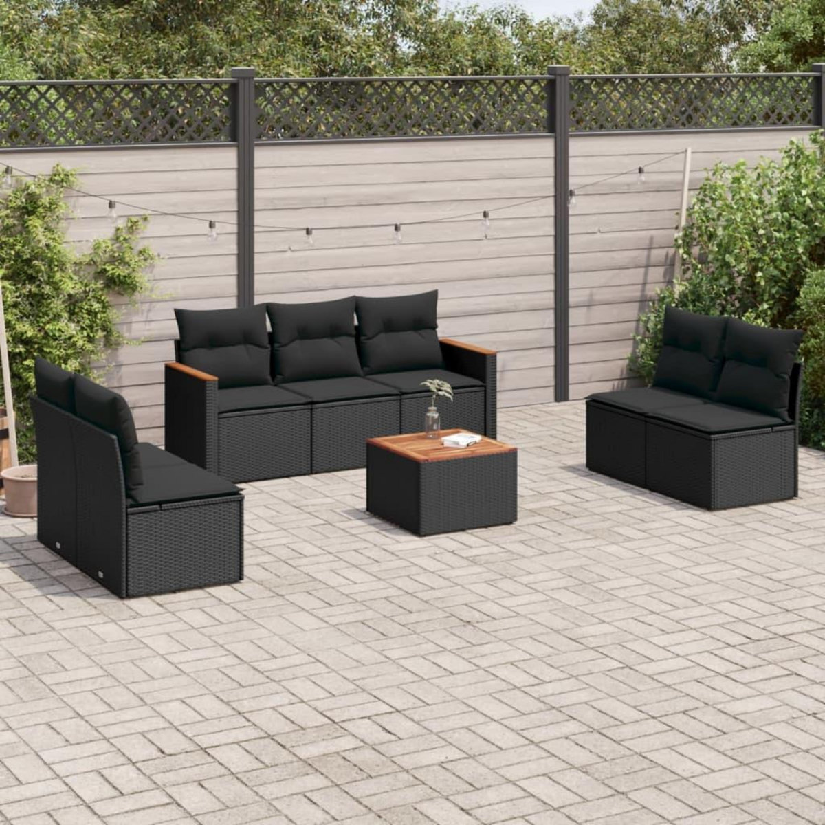 VIDAXL Salon de jardin 8 pcs avec coussins noir resine tressee