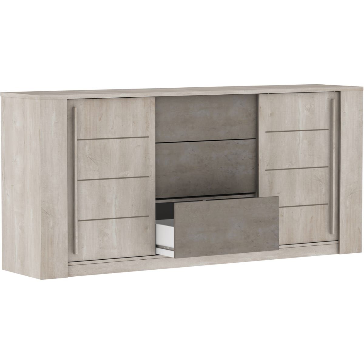 Ensemble table de séjour L170/230cm + enfilade 3 portes CANNES