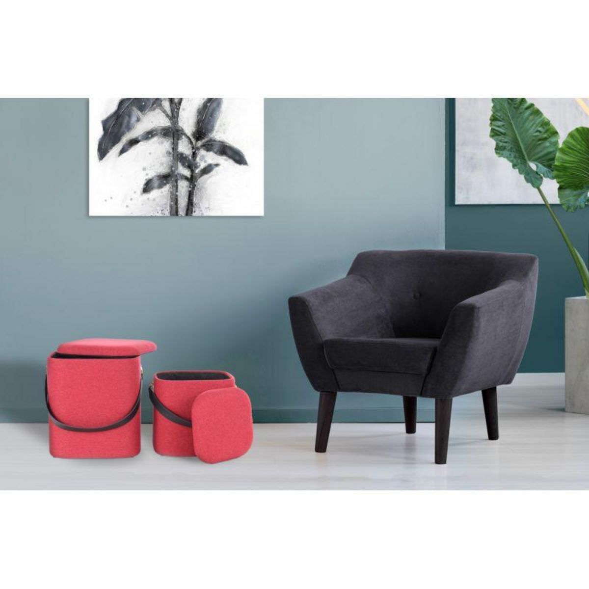Paris Prix Lot de 2 Poufs & Coffres de Rangement  Arabella  44cm Rouge & Noir