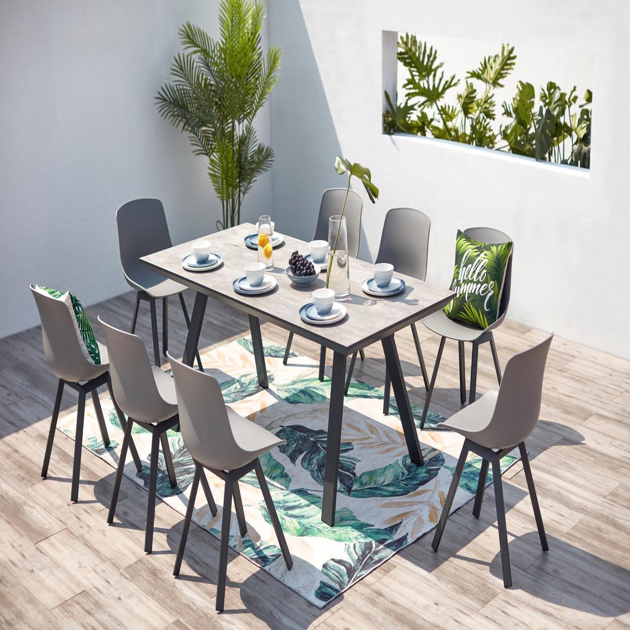Voir la diapositive 2 : CONCEPT USINE Salon de jardin aluminium et plateau aspect ciment 8 places temara