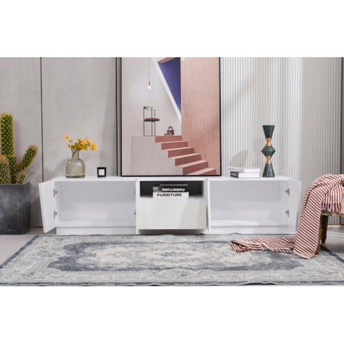 MERAX Meuble tv blanc 170 cm mdf