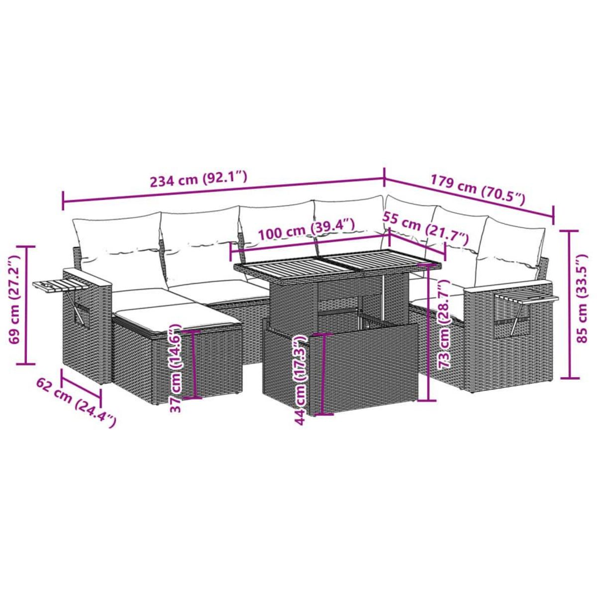 VIDAXL Salon de jardin avec coussins 8 pcs beige resine tressee