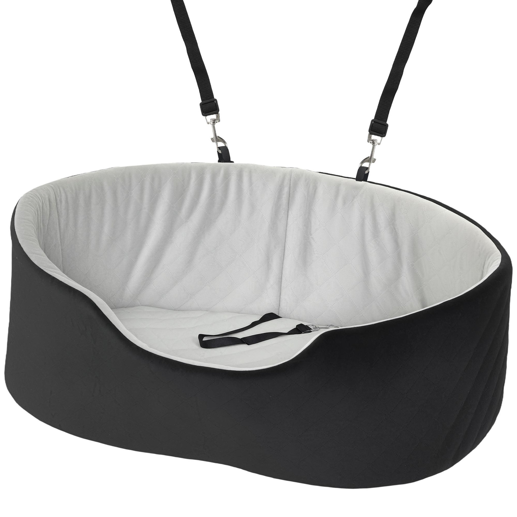 PAWHUT Siège auto chien grand confort avec coussin déhoussable - réglable, attache - polyester noir velours gris