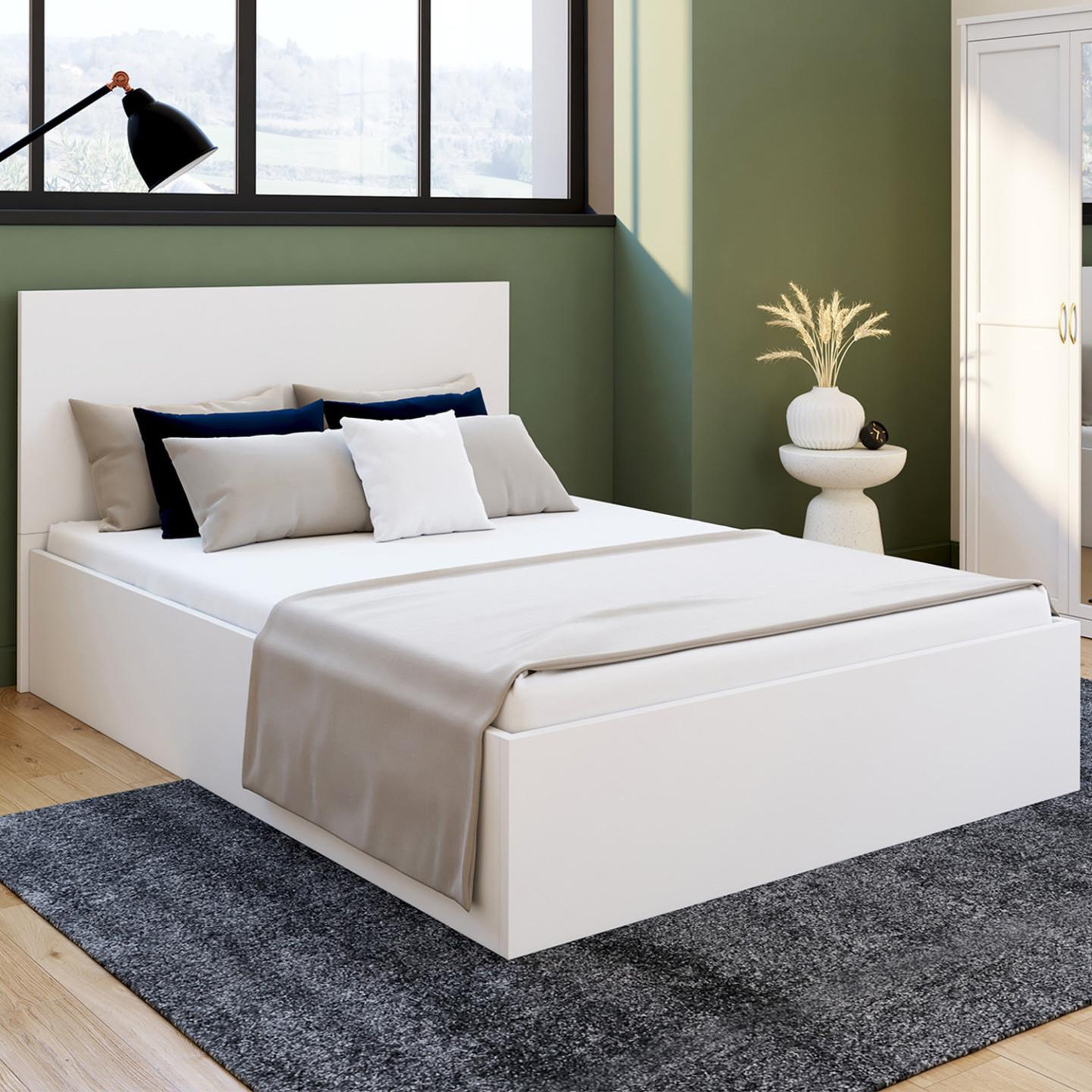 Voir la diapositive 6 : ID MARKET Lit coffre double seaside avec tête de lit et sommier 140 x 190 cm blanc