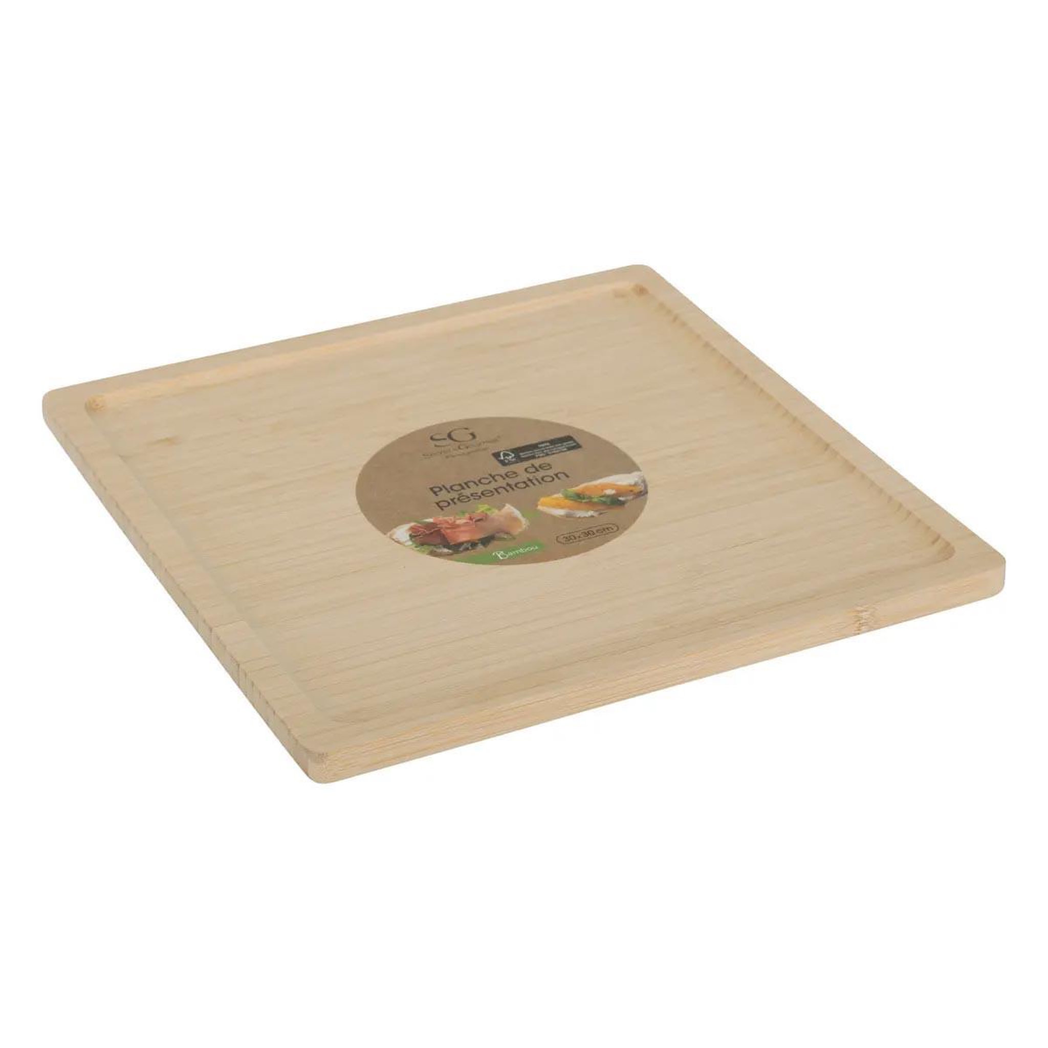 Voir la diapositive 3 : SECRET DE GOURMET Planche de présentation carrée en bambou  rio  30cm naturel