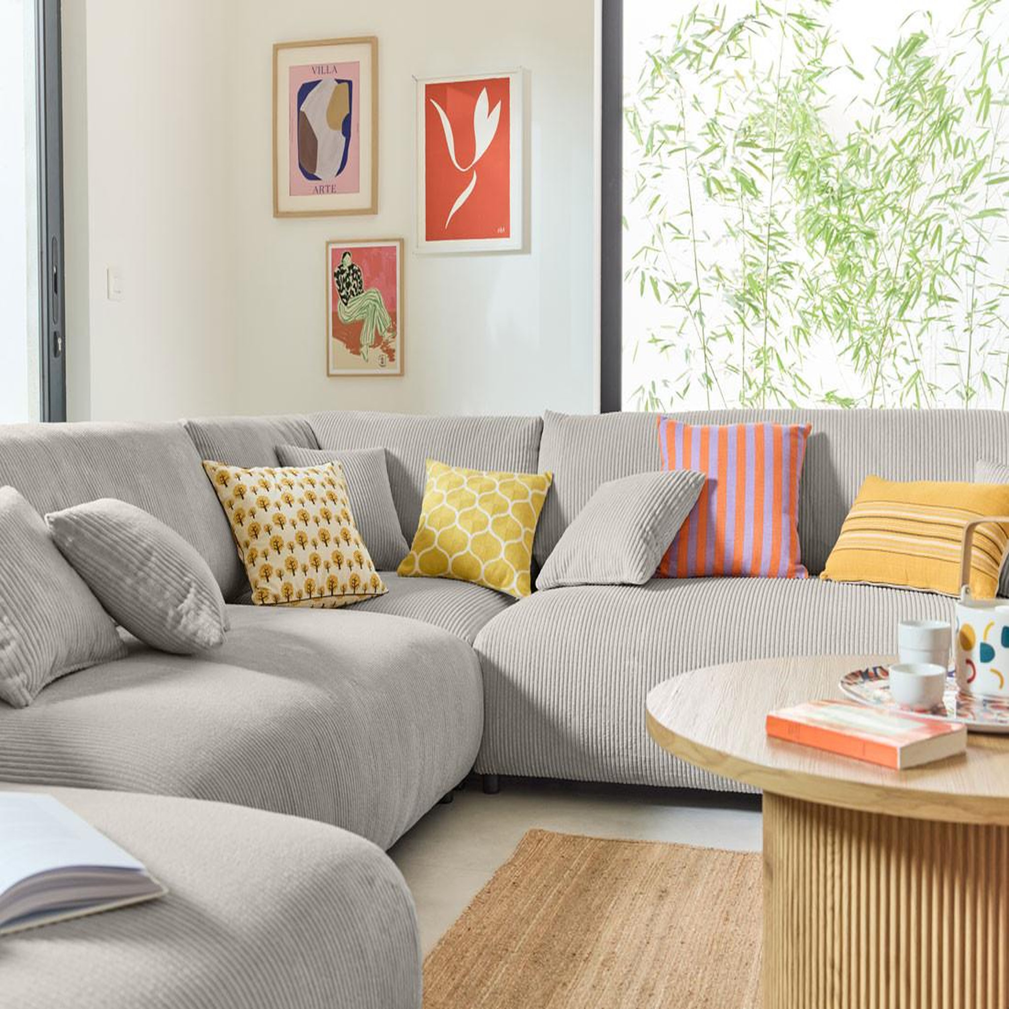 Voir la diapositive 2 : BEST MOBILIER Garance - canapé modulable d'angle droit - 8 places - en velours côtelé