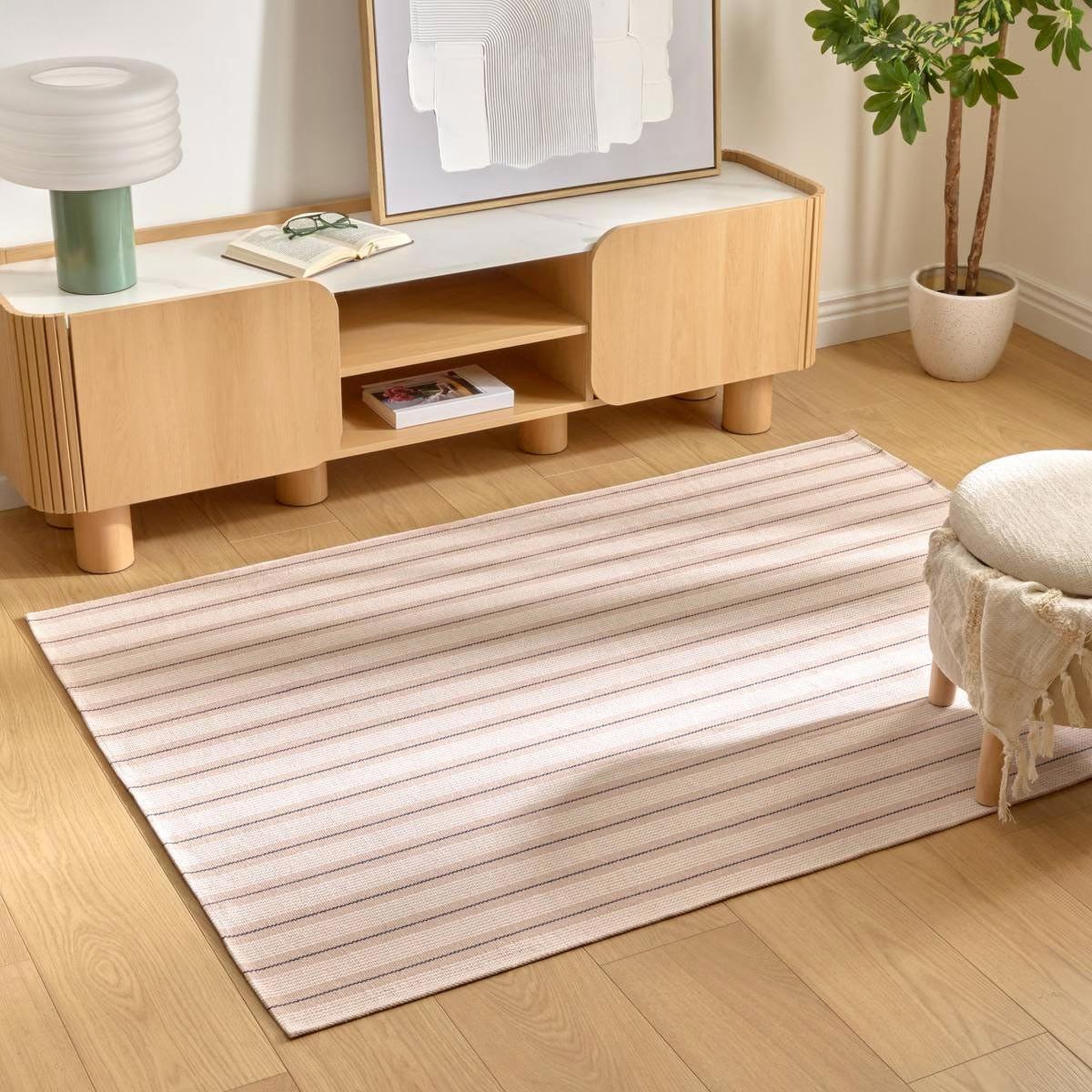 Voir la diapositive 3 : ATMOSPHERA Tapis à rayures  groove  120x170cm beige & bleu