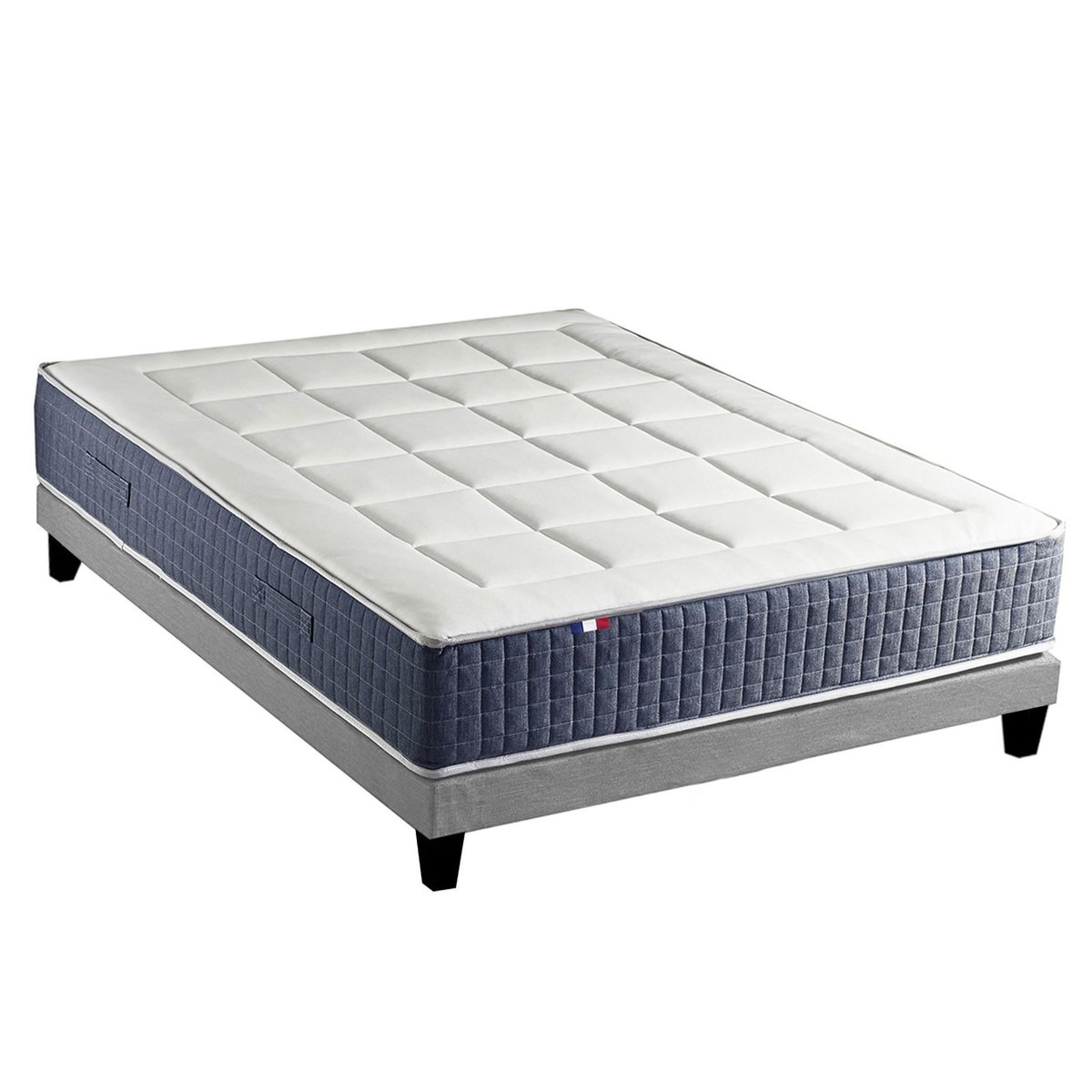 IDLITERIE Ensemble Matelas Ressort 7 zones + Mémoire de forme + Sommier KING STYLE Fabriqué en France