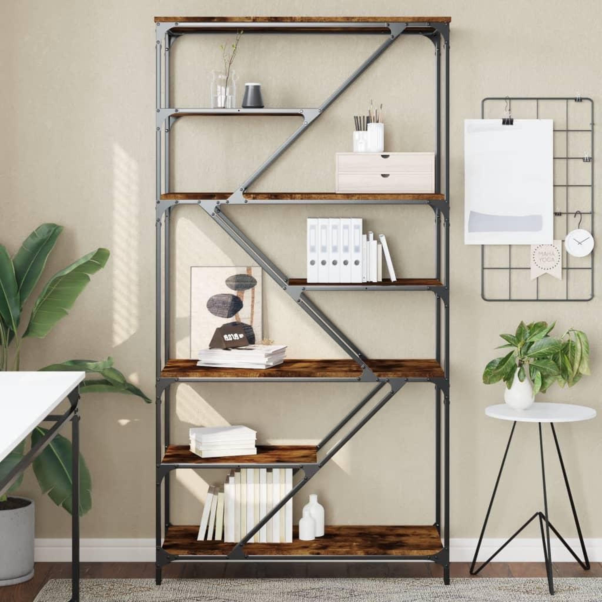 VIDAXL Bibliotheque chene fume 91x36x176 cm bois ingenierie et acier