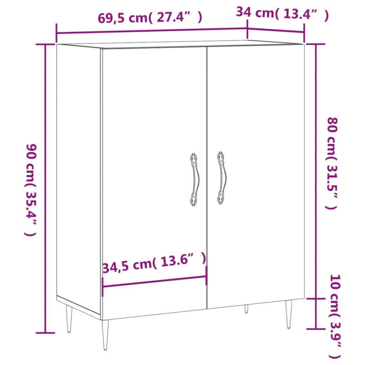 VIDAXL Buffet gris beton 69,5x34x90 cm bois d'ingenierie