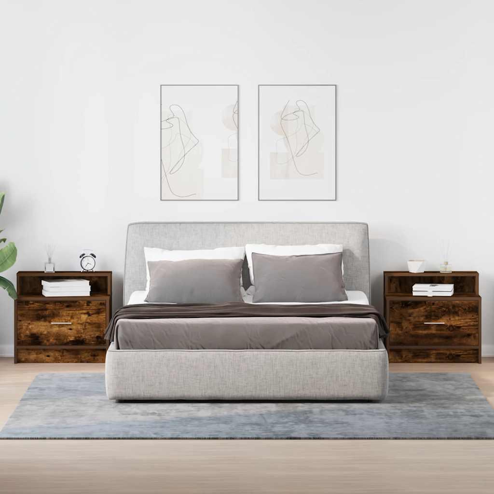Voir la diapositive 3 : VIDAXL Tables de chevet avec tiroir 2 pcs chene fume 51x31x47 cm