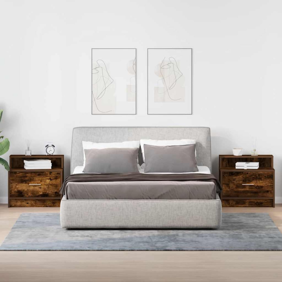 VIDAXL Tables de chevet avec tiroir 2 pcs chene fume 51x31x47 cm