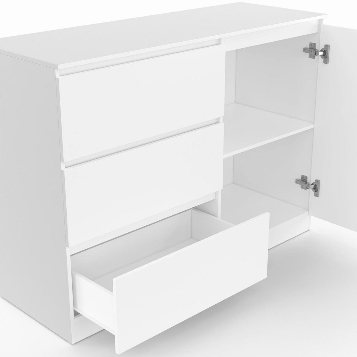 ID MARKET Commode 3 tiroirs + 1 porte TOMI 110 cm bois blanc