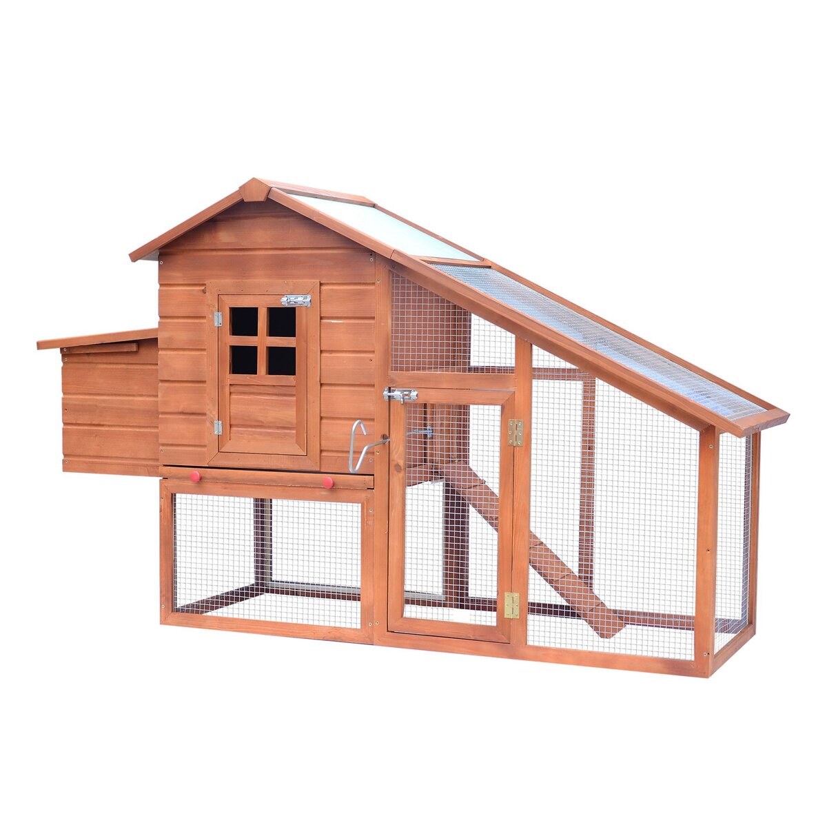 PAWHUT Poulailler cottage cage à poules sur pied dim. 190L x 66l x 116H cm multi-équipement bois massif pin pré-huilé