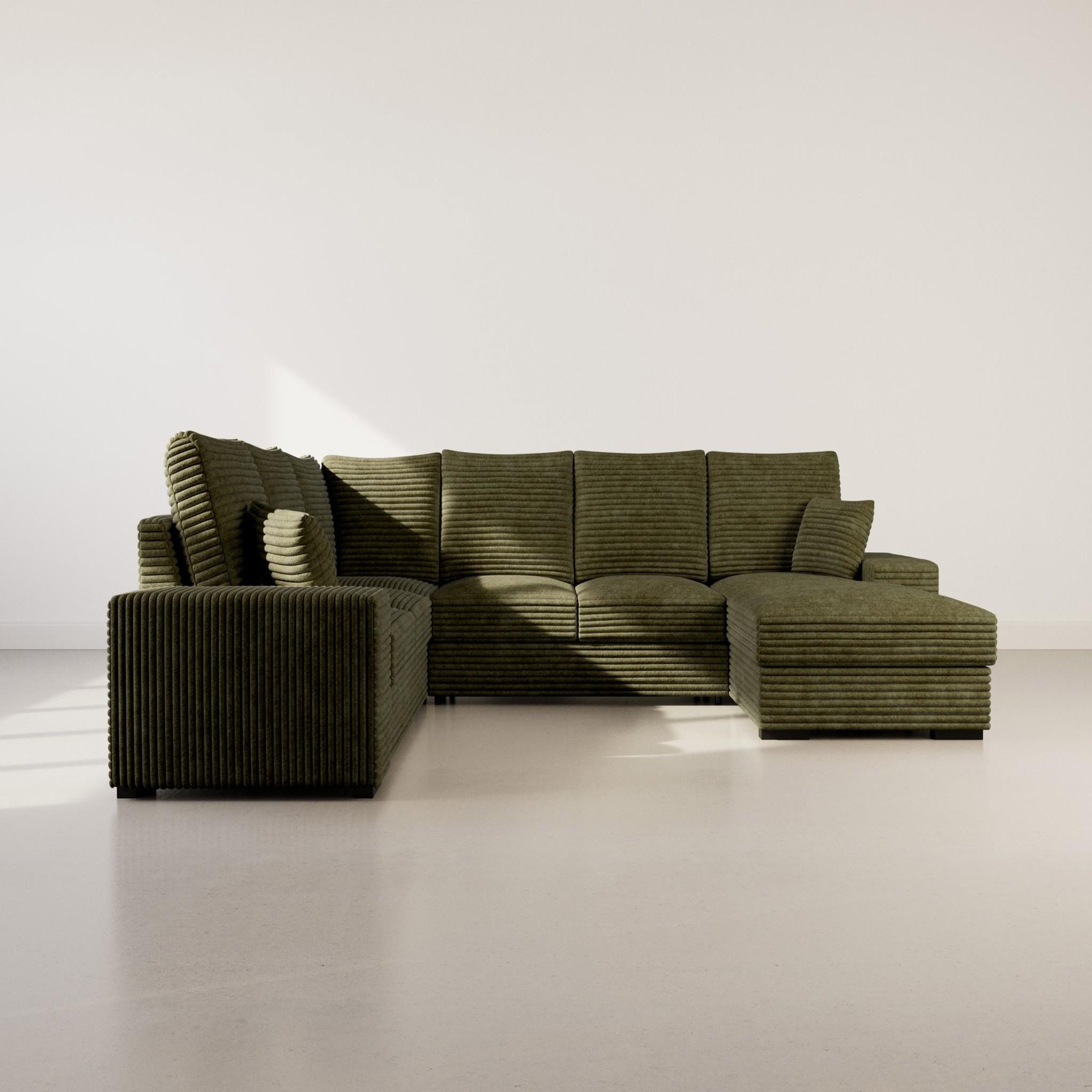 Voir la diapositive 2 : BEST MOBILIER Lorie - canapé panoramique d'angle gauche 7 places convertible en velours côtelé grosse côte avec coffre