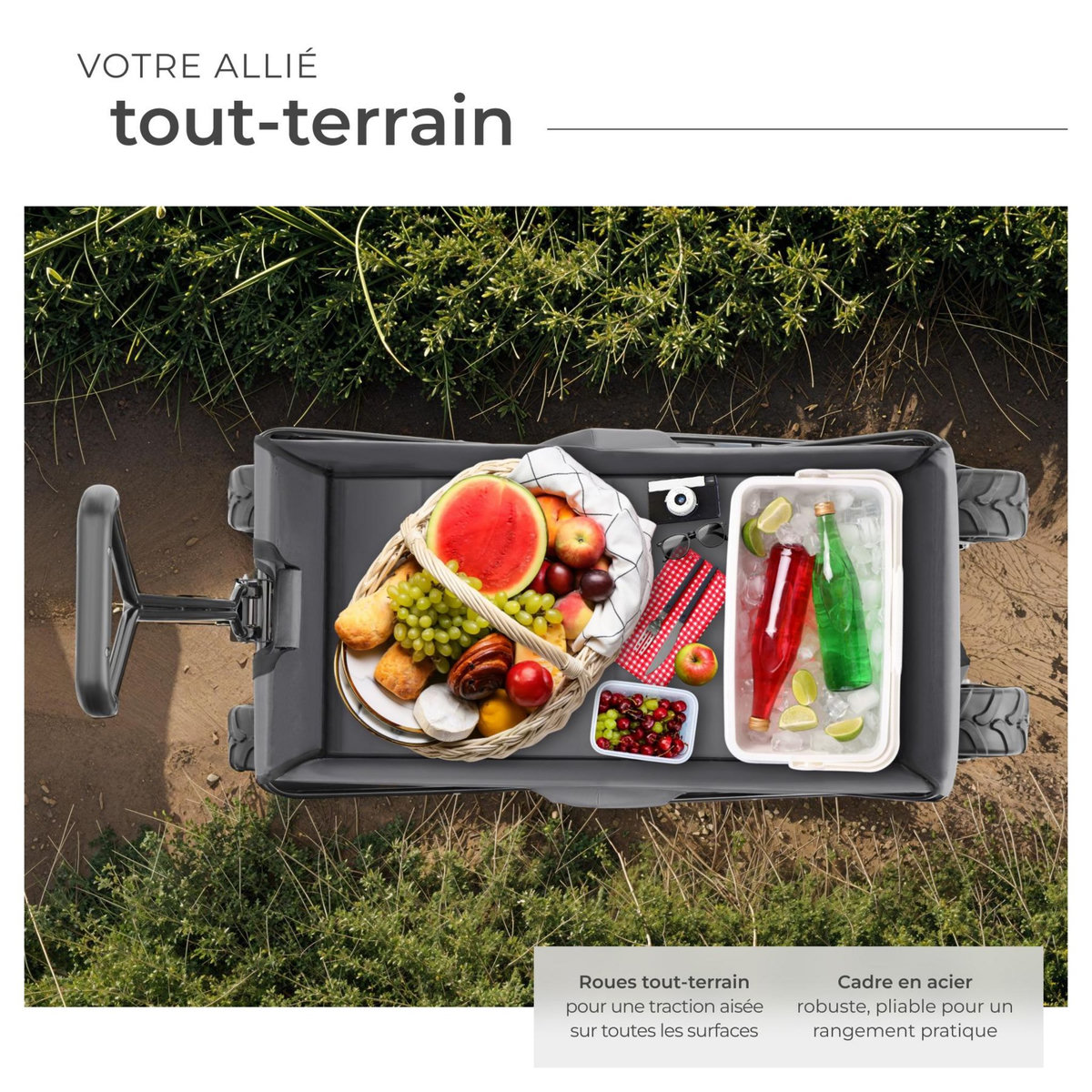 tectake Chariot de jardin et de transport pliable gris