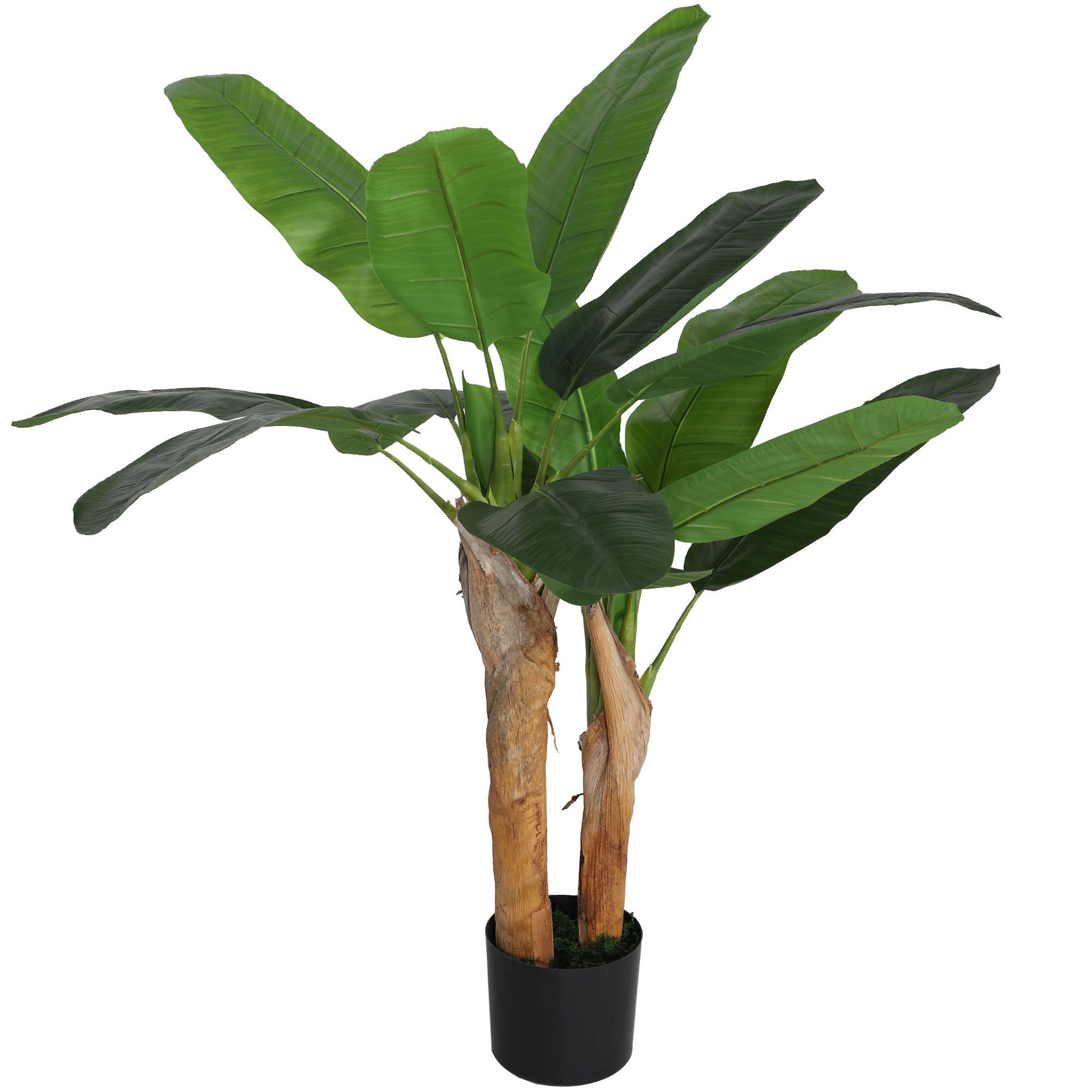 Voir la diapositive 5 : HOMCOM Plante artificielle bananier H.120 cm - grand réalisme - 15 feuilles - mousse effet lichen pots inclus
