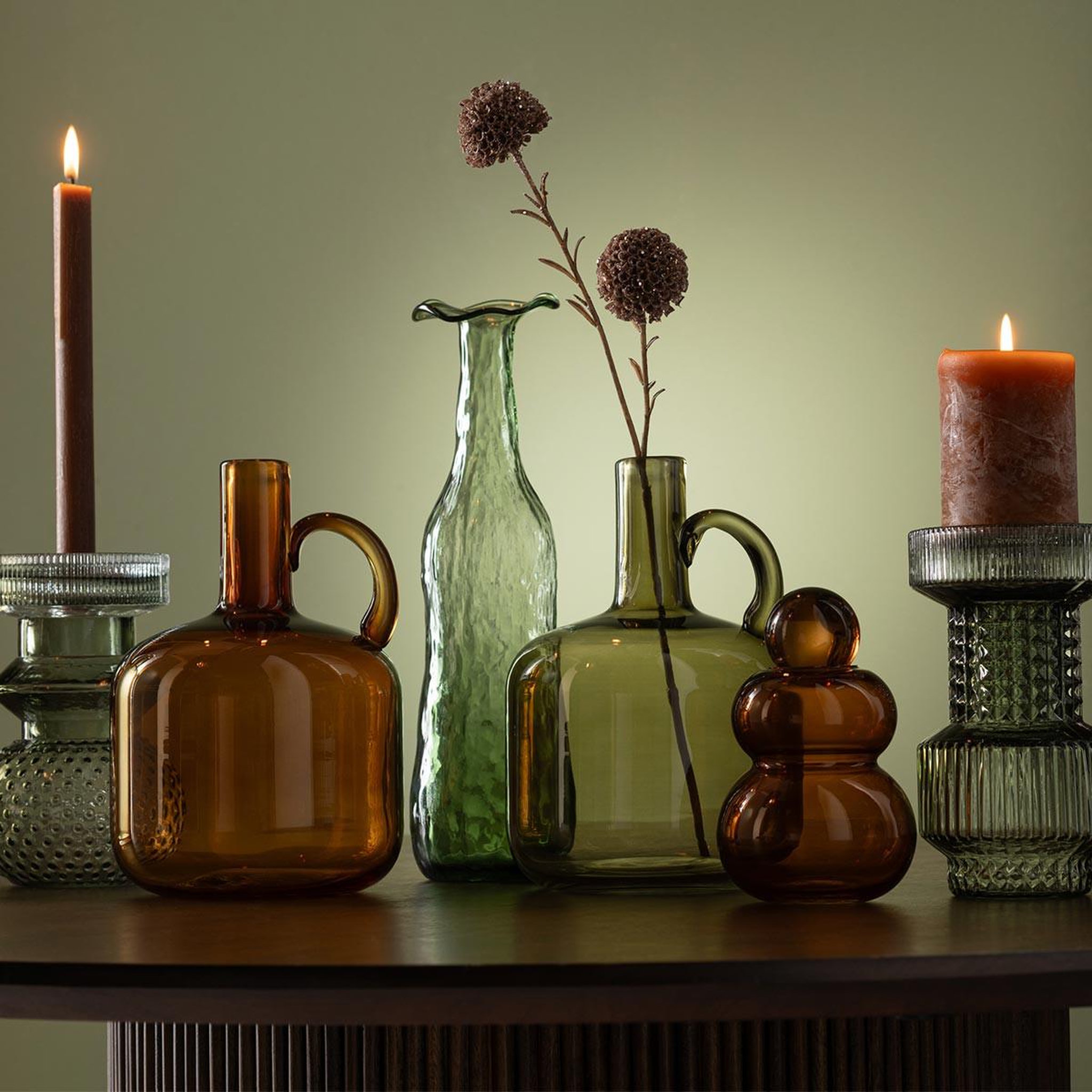 Voir la diapositive 3 : J-LINE Vase Design en Verre  Eclosion  33cm Vert