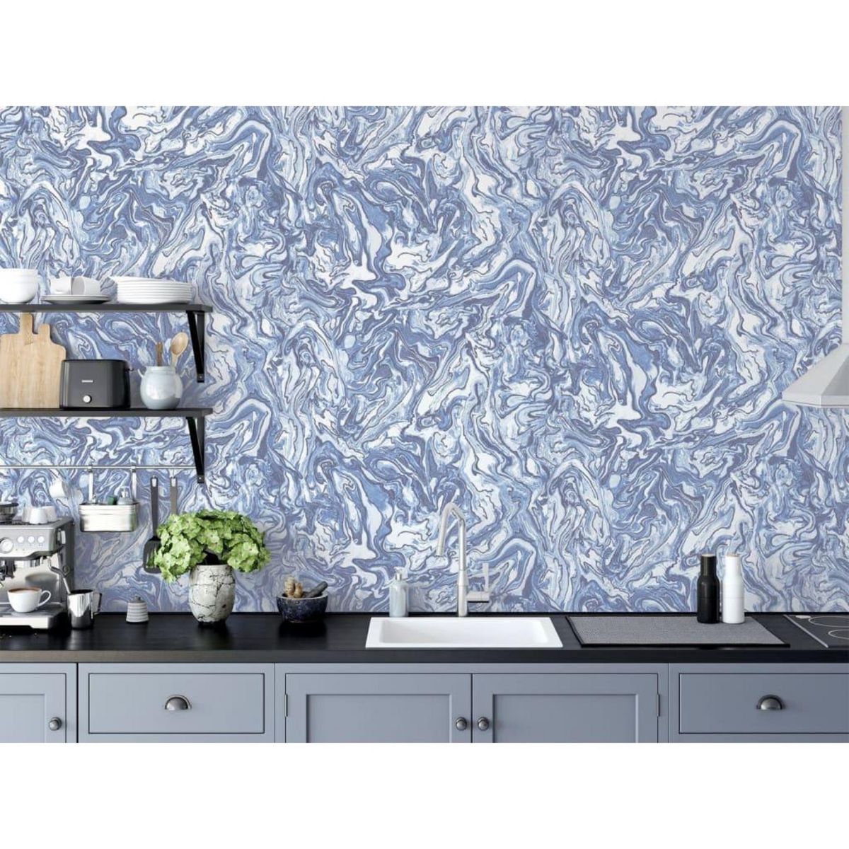 DUTCH WALLCOVERINGS DUTCH WALLCOVERINGS Papier peint Liquid Marble Bleu