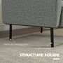 Voir la diapositive 6 : HOMCOM Fauteuil style contemporain grand confort piètement métal noir tissu toucher lin gris chiné