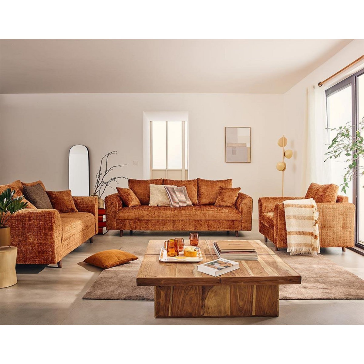 LISA DESIGN Rune - canapé droit 2 places en velours texturé