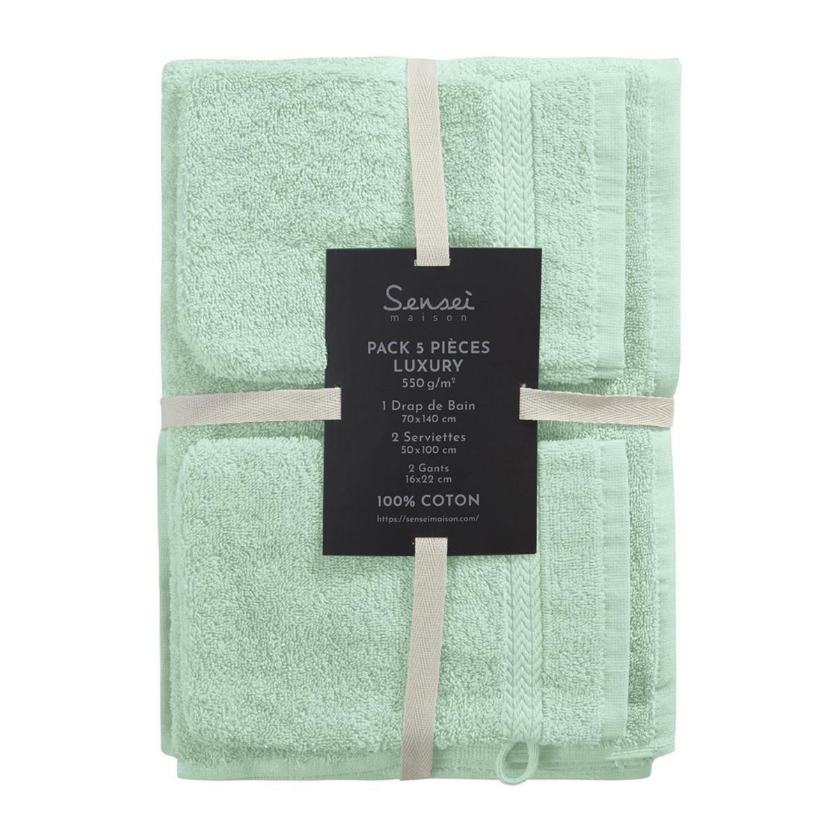 Sensei Maison Ensemble de bain 5 pièces (1 drap de bain + 2 serviettes de toilette + 2 gants) LUXURY