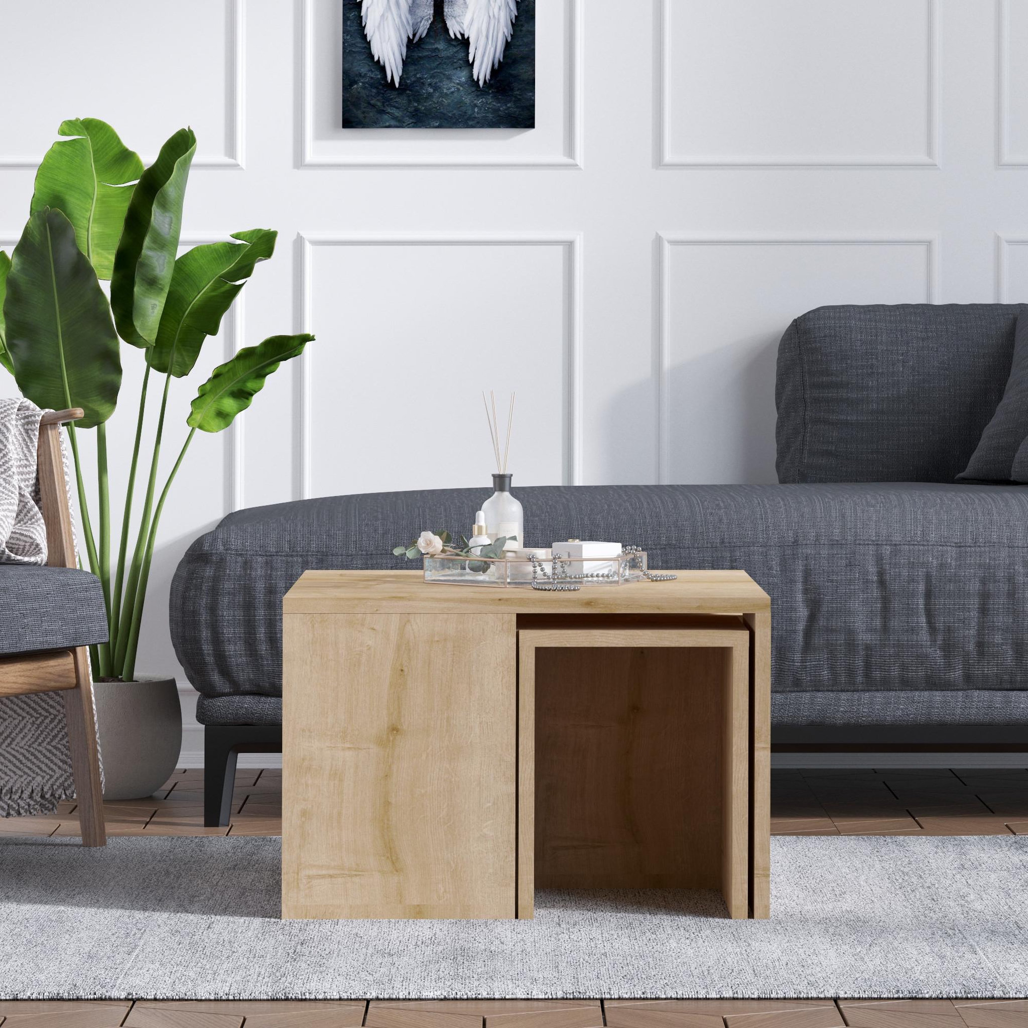 Voir la diapositive 3 : Habitat et Jardin Ensemble de tables basses en bois  ortanca  - 60 x 60 x 37 cm - chêne saphir
