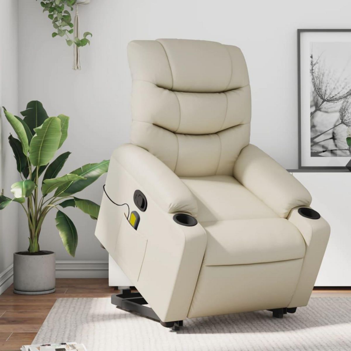 VIDAXL Fauteuil inclinable de massage Creme Similicuir