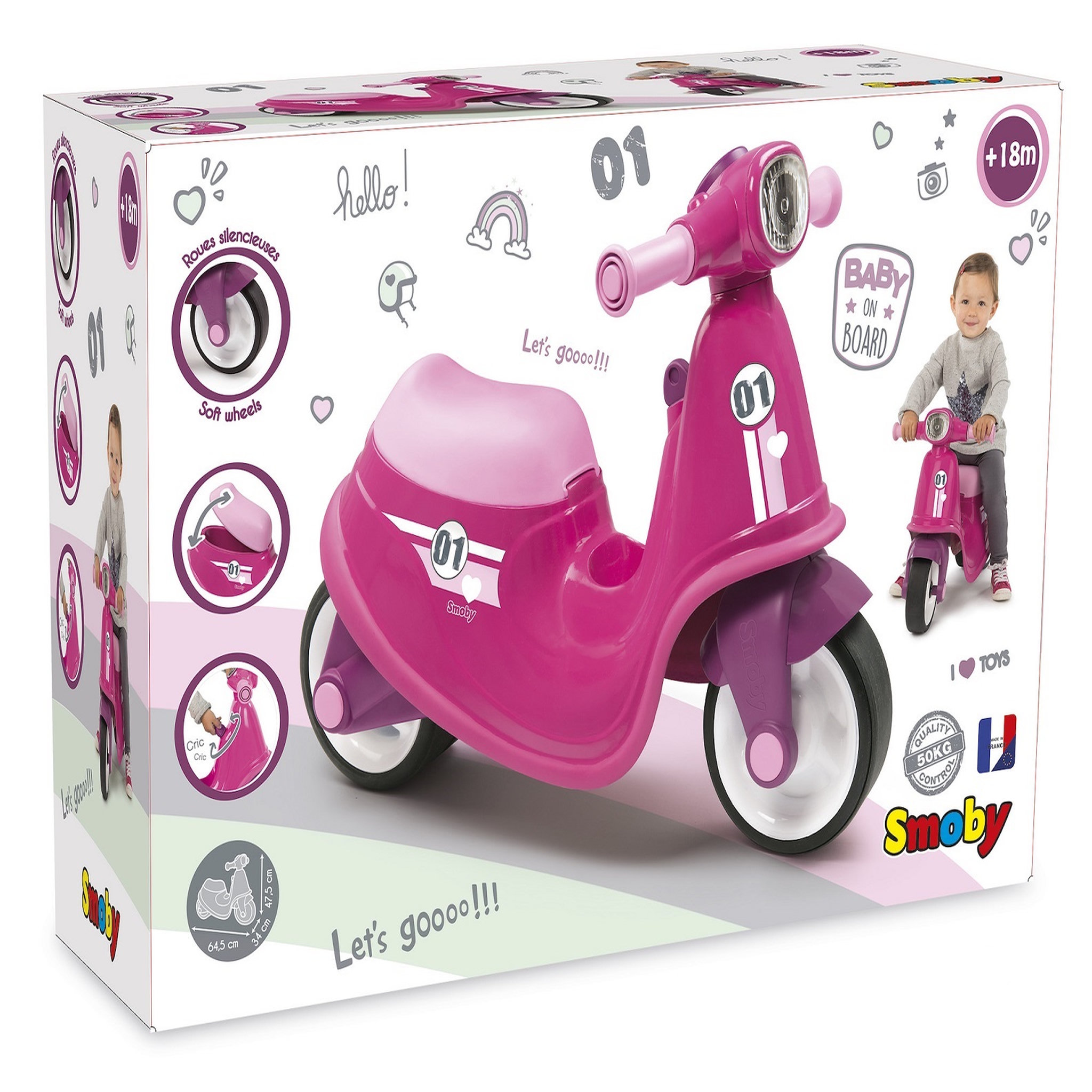 Voir la diapositive 2 : SMOBY Porteur scooter rose l Dès 18 mois 