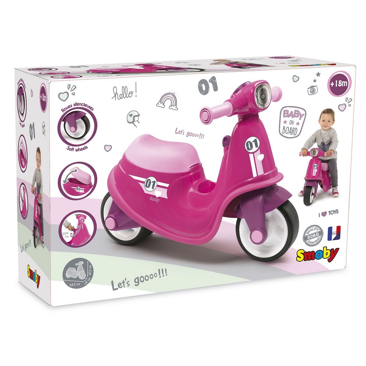 SMOBY Porteur scooter rose l Dès 18 mois 