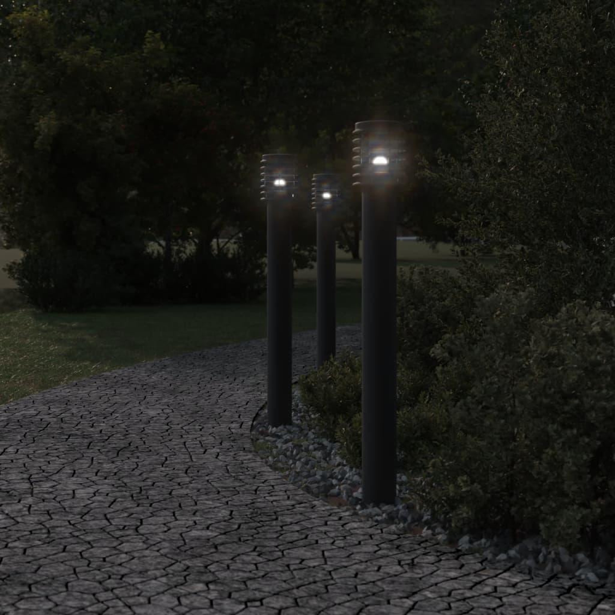 Voir la diapositive 3 : VIDAXL Lampadaires d'exterieur avec sortie 3 pcs noir acier inoxydable