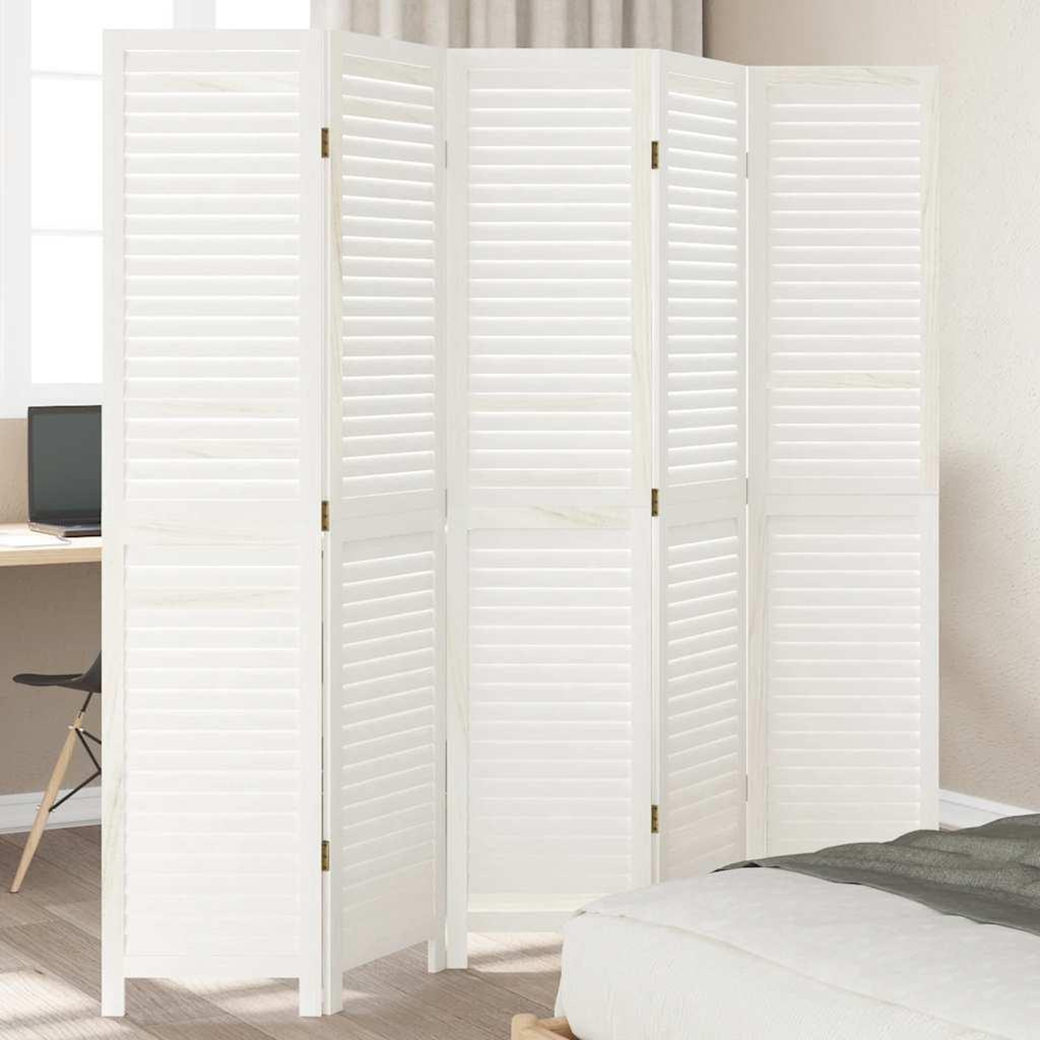VIDAXL Cloison de separation 5 panneaux blanc bois de paulownia massif