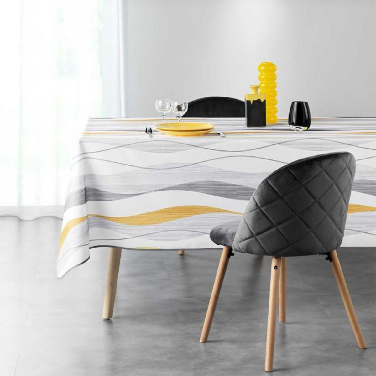 Paris Prix Nappe Imprimée  Ondulys  150x240cm Jaune