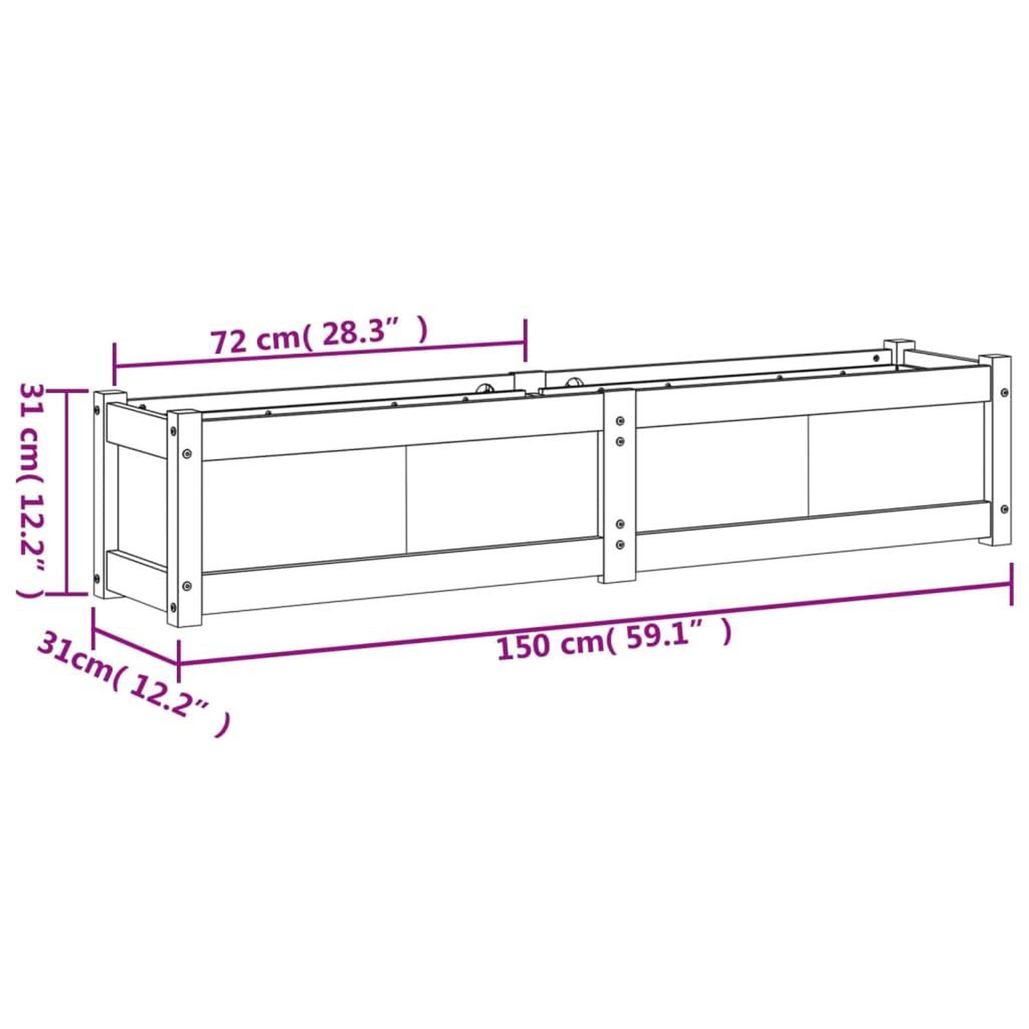 Voir la diapositive 6 : VIDAXL Jardiniere 150x31x31 cm bois de pin impregne