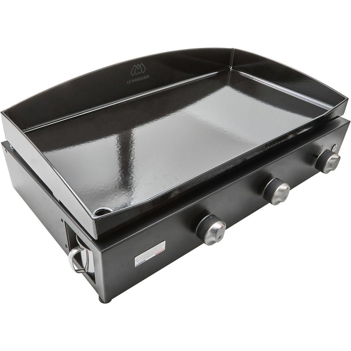 Le marquier Plancha gaz Pure 375 Noir 3 brûleurs à poser, 75x40 cm