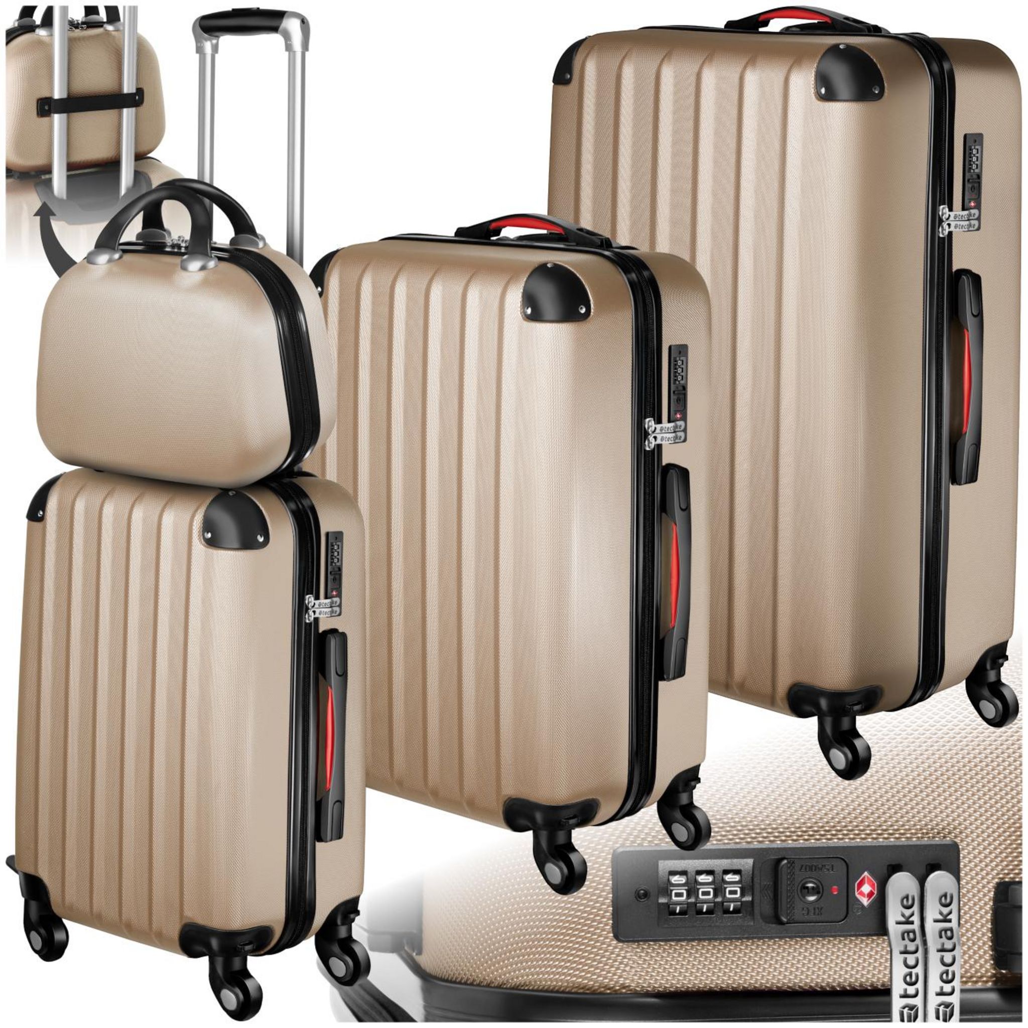 Set De 4 Valises Rigides ABS AREBOS - Taille S, M, L, XL - Rouge Avec Roues 360° Et Poignée Télescopique