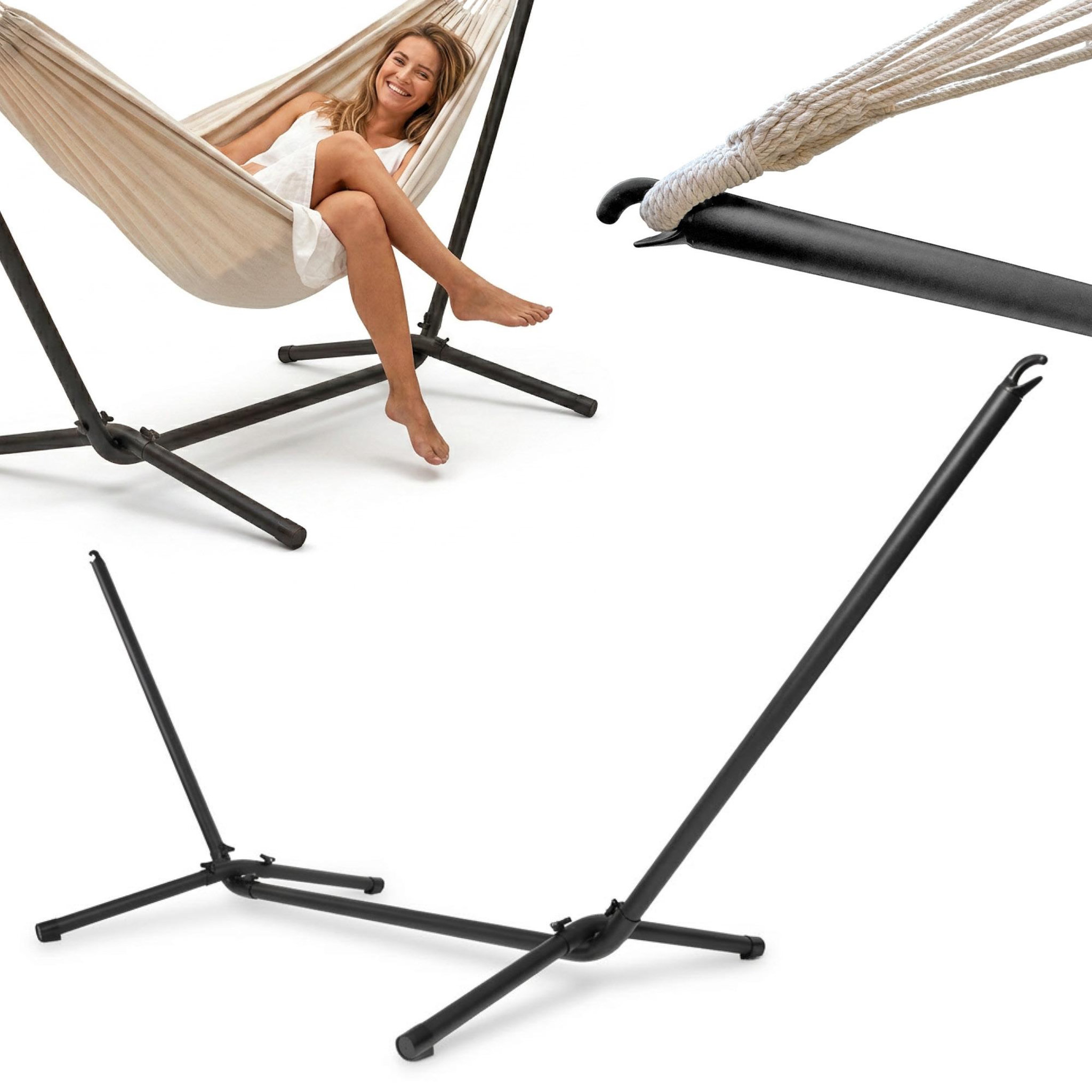 HYPERMOTION Support avec Hamac en Acier Noir 295x100x96 cm charge 110 kg - HyperMotion jardin et Véranda