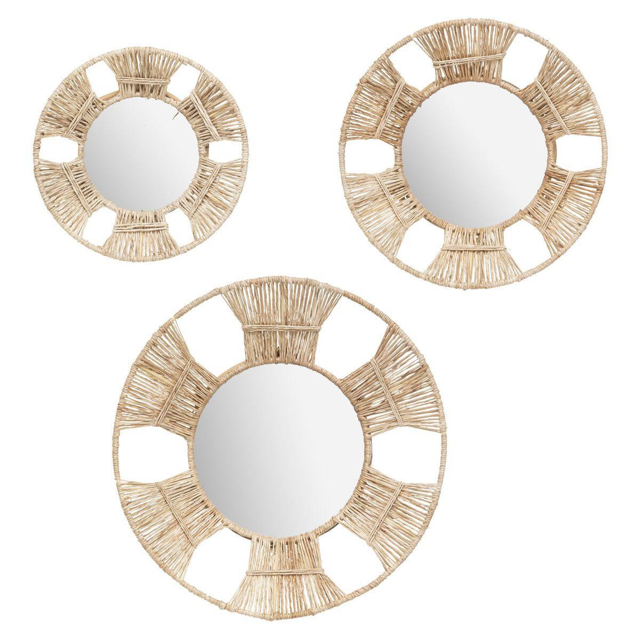 ATMOSPHERA Lot de 3 miroirs muraux déco  laura  31cm naturel