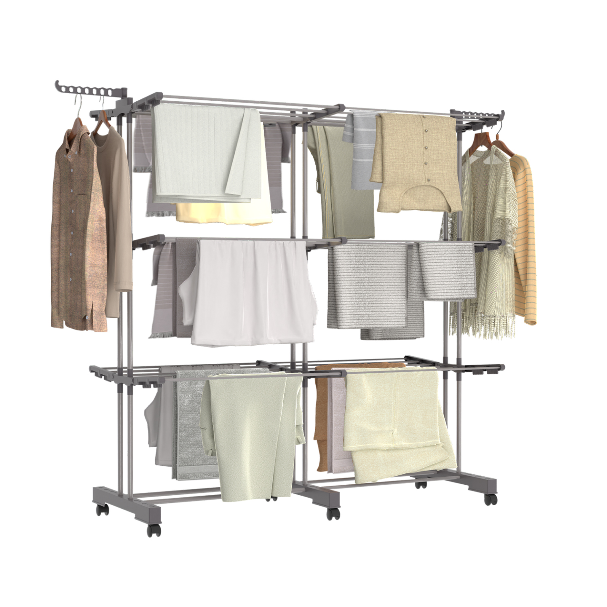 ID MARKET Séchoir à linge vertical pliable et extensible 3 niveaux maxi capacité 40m inox et gris