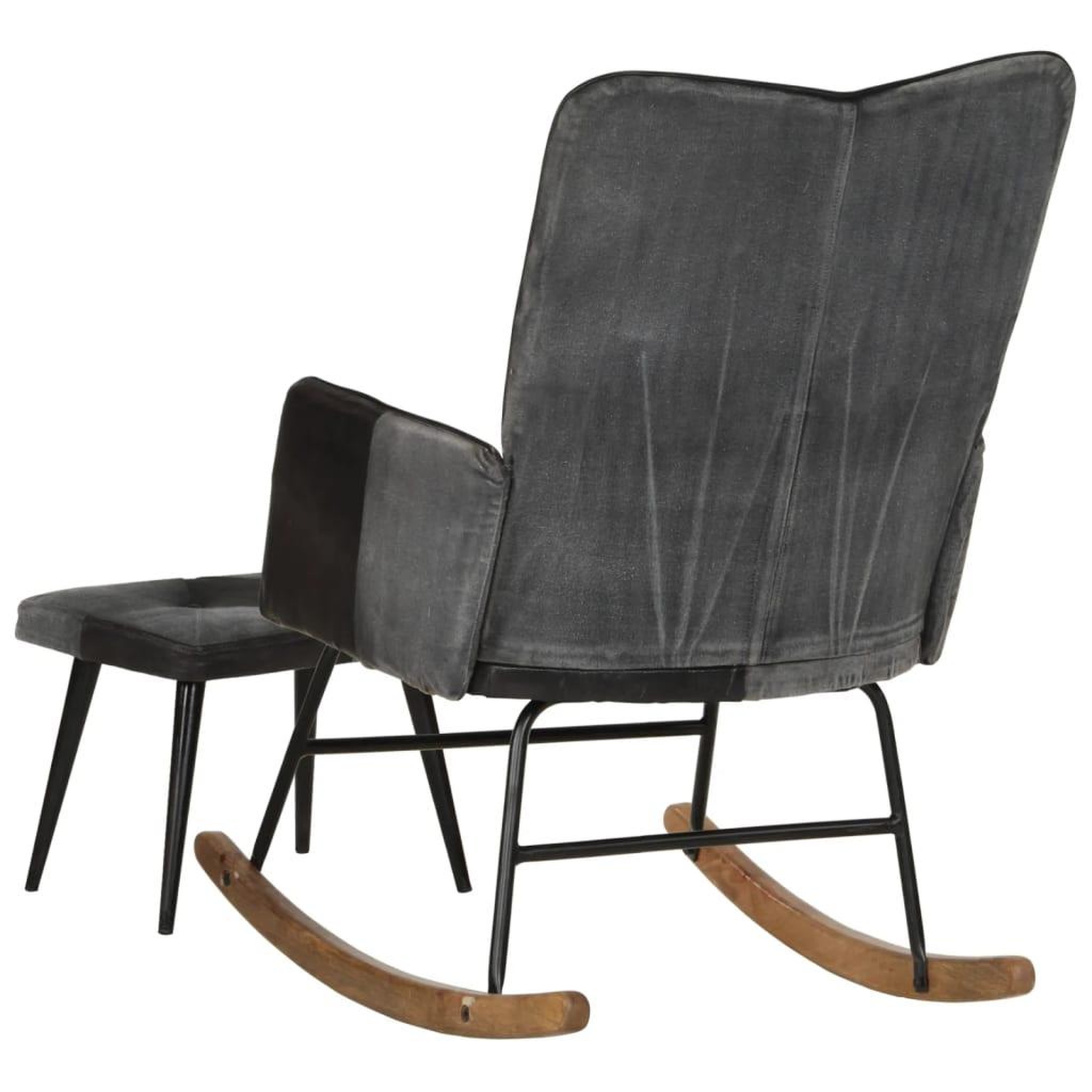 Voir la diapositive 4 : VIDAXL Chaise a bascule et repose-pieds Marron Noir veritable et toile