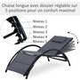 Voir la diapositive 5 : OUTSUNNY Bain de soleil transat design contemporain inclinable multi-positions repose-pied réglable tétière incluse alu textilène gris