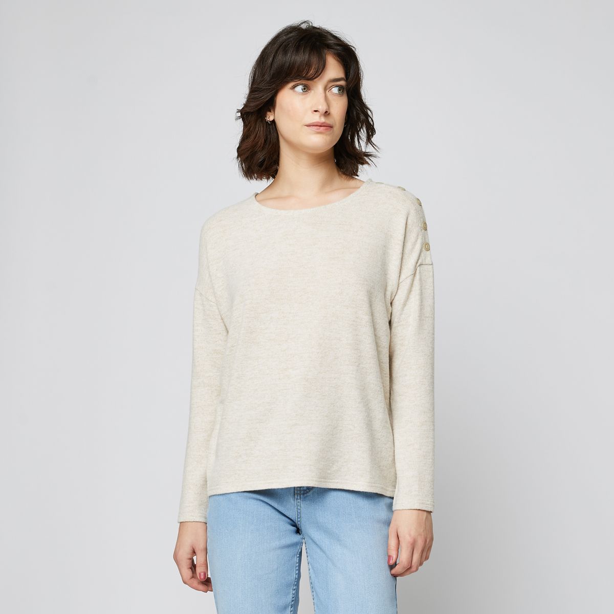 INEXTENSO T-shirt manches longues beige chiné femme
