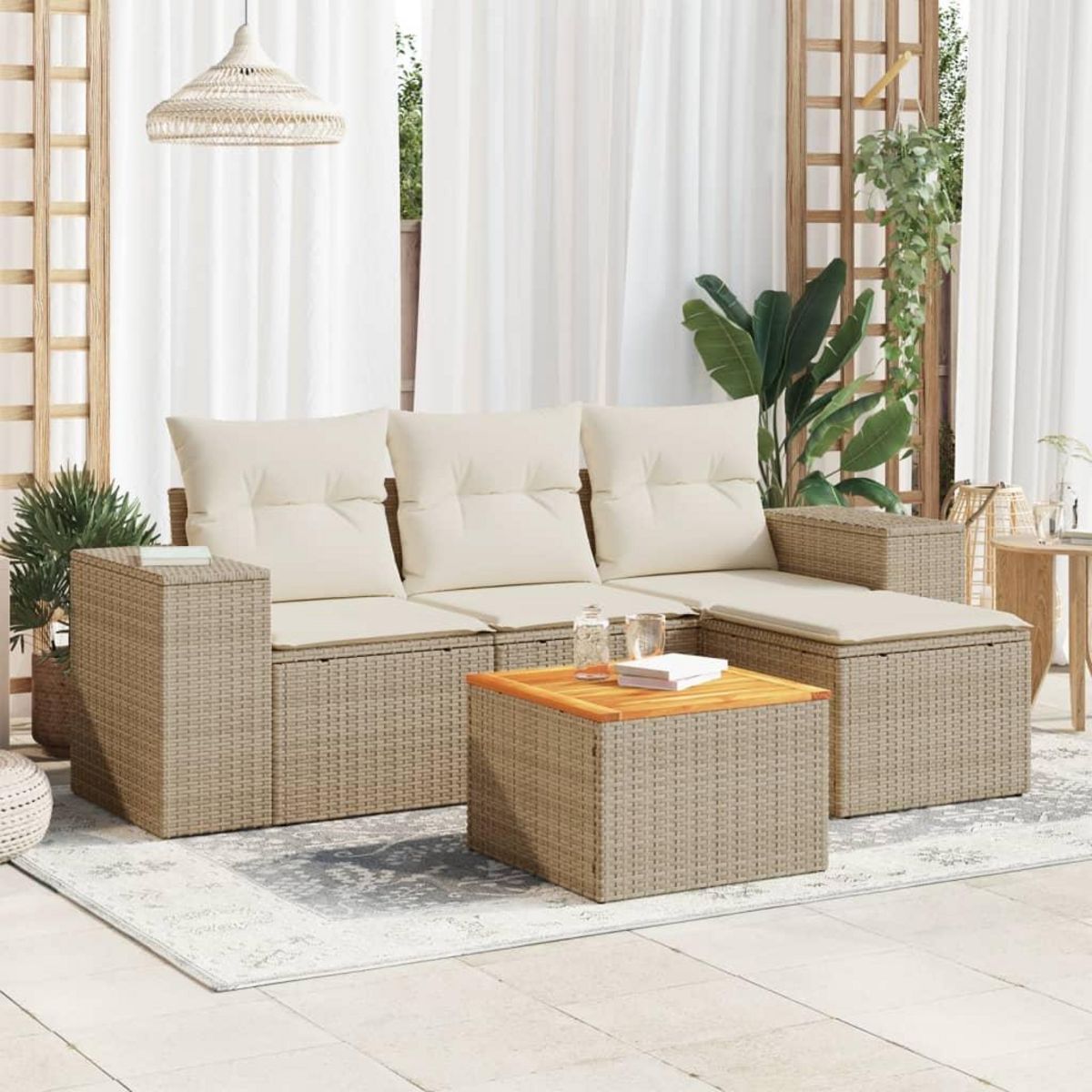 VIDAXL Salon de jardin avec coussins 5 pcs beige resine tressee