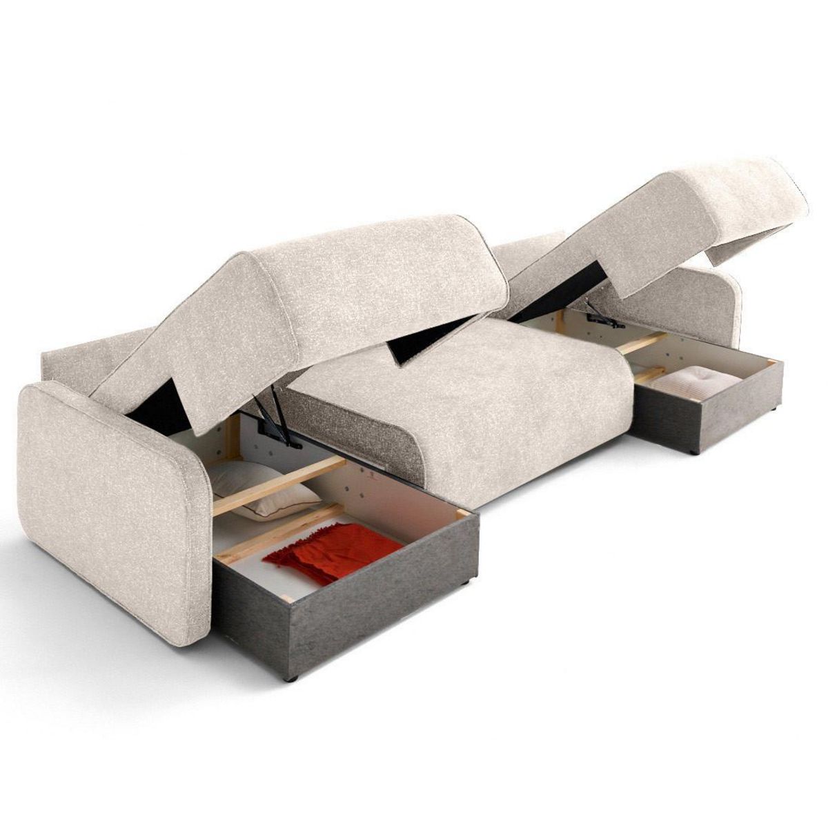 LISA DESIGN Apolline - canapé panoramique en u 7 places convertible avec coffres en tissu moucheté