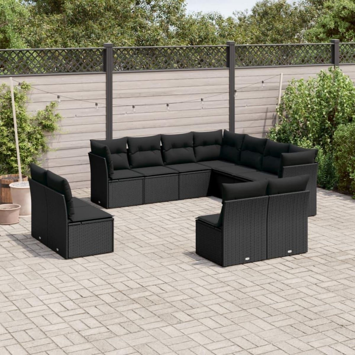 VIDAXL Salon de jardin 11 pcs avec coussins noir resine tressee