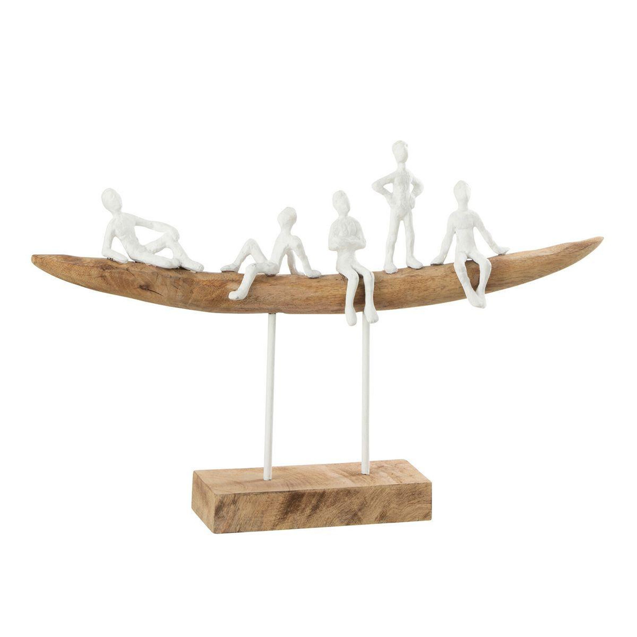 J-LINE Statuette déco en bois  personnage sur banc  30cm naturel