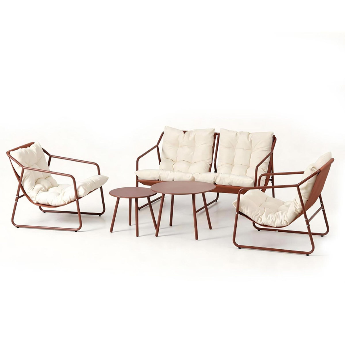 CONCEPT USINE Salon de jardin 4 places terracotta et beige avec tables basses ATRANI
