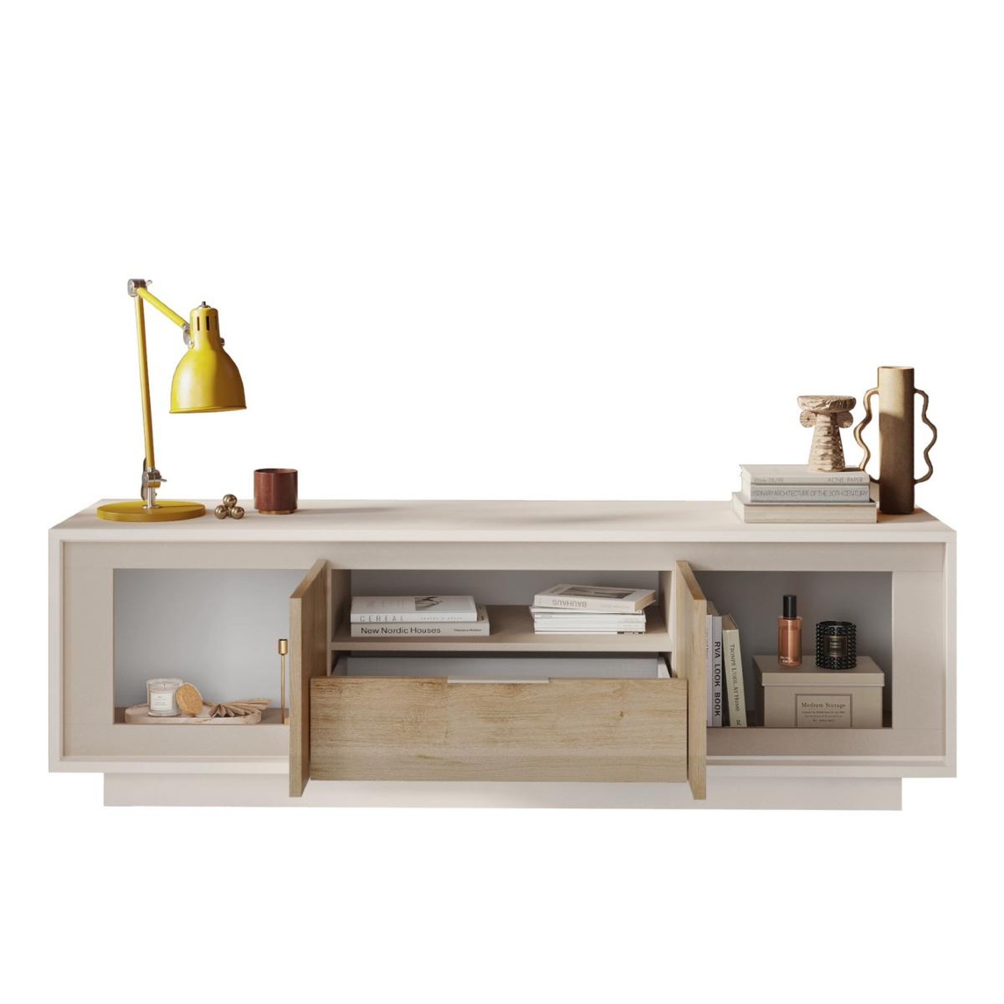 Voir la diapositive 3 : JLC KREATION Meuble tv contemporain 180cm beige et bois clair yori
